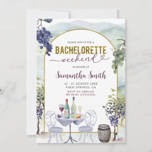 Napa Valley Winery Bachelorette Weekend Itinerary Invitation