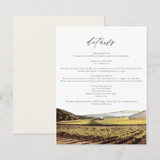 NAPA Watercolor Skyline Travel Details Card (Front/Back)