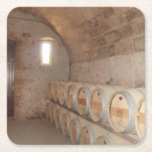 Napa Wine Barrels Square Paper Coaster