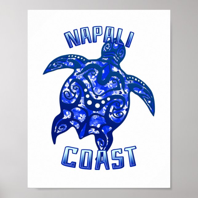 Napali Coast Hawaii Vacation Tribal Turtle Poster (Front)
