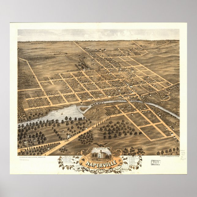 Naperville Illinois 1869 Antique Panoramic Map Poster (Front)