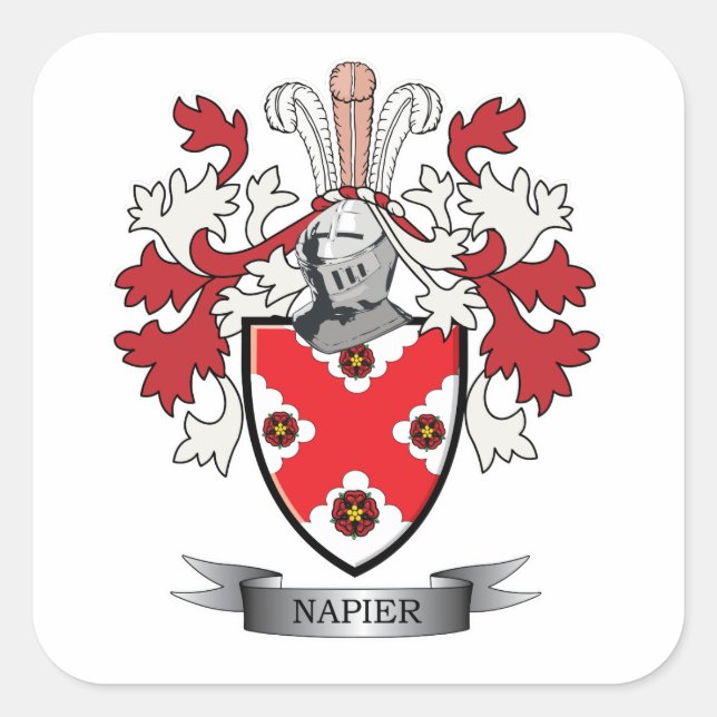 Napier Family Crest Coat of Arms Square Sticker (Front)