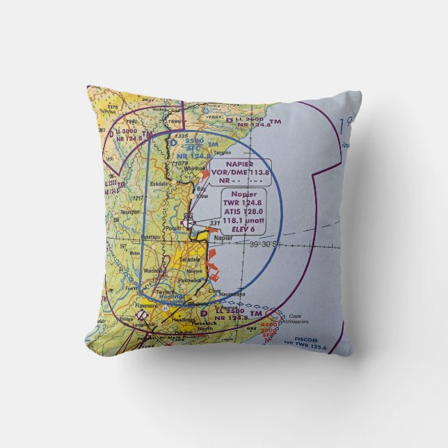 Napier Hawkes Bay Aviation VNC Chart Throw Pillow (Front)