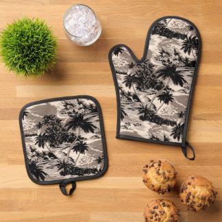 Napili Bay Hawaiian Island Scenic Taupe Oven Mitt & Pot Holder Set