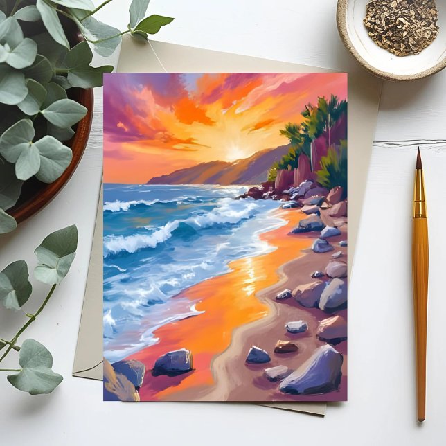 Napili Bay Sunset Maui Hawaii Painting Postcard (Creator Uploaded)