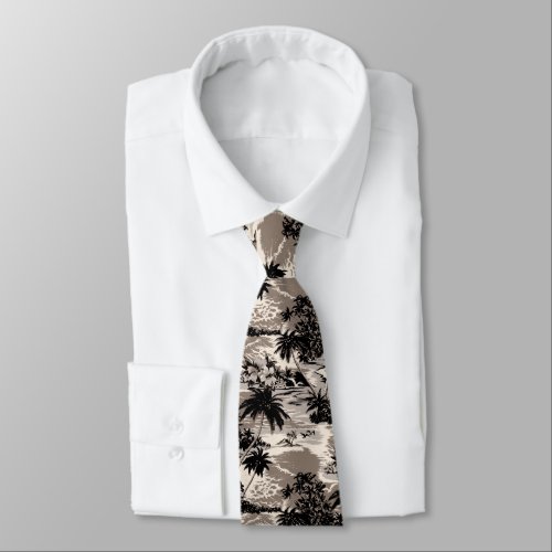 Napili Bay Tropical Hawaiian Taupe and Black Neck Tie