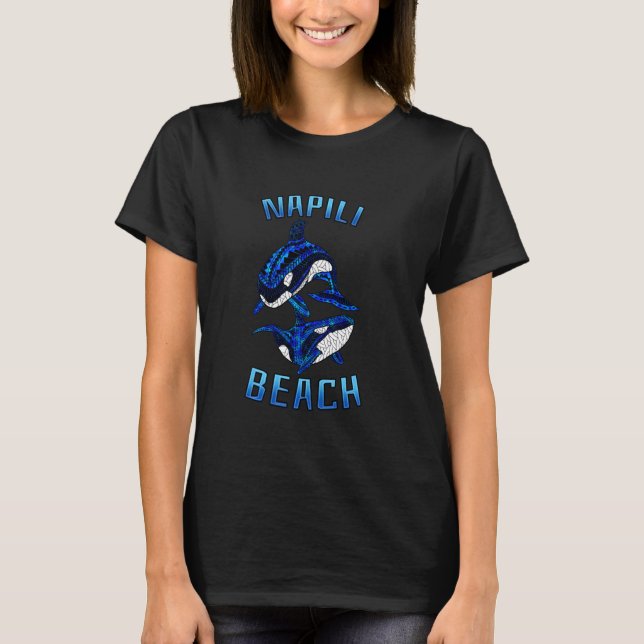 Napili Beach Hawaii Vacation Tribal Whale Orca Lon T-Shirt (Front)