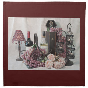 Napkin, Cloth (4) Luncheon Wine, Grapes & Candles