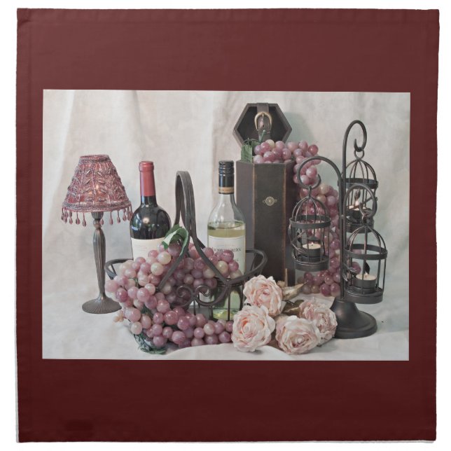 Napkin, Cloth (4) Luncheon Wine, Grapes & Candles (Front)
