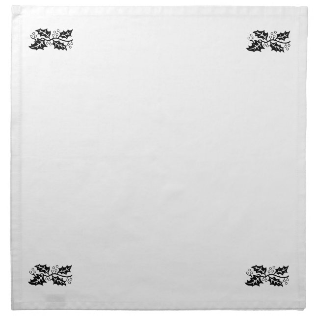 Napkin - Holly Leaves in Black and White (Front)