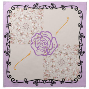 Napkin with Rose in The Center of 4 Squares Purple