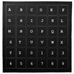 ABC|DEF
 GHIJKL
 M|N|OPQR
 STUVWX
 YZ0123
 456789  Napkins