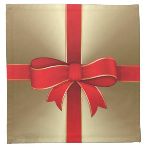 Napkins - Cloth - Red Bow & Ribbon on Gold