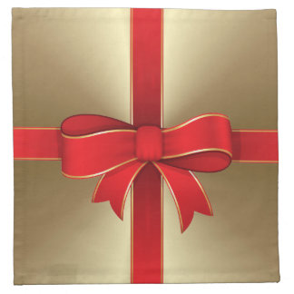 Napkins - Cloth - Red Bow & Ribbon on Gold