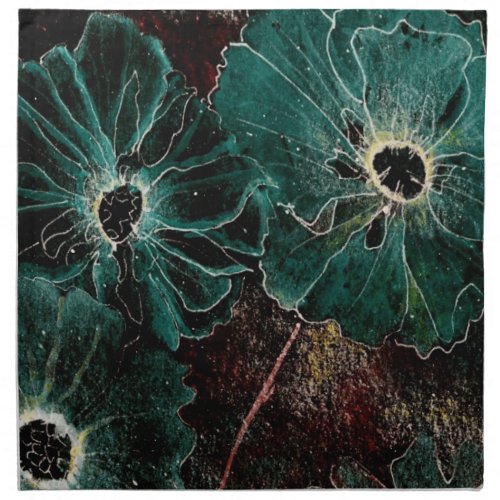 Napkins--Giant Art Deco Flowers in Aqua Napkin