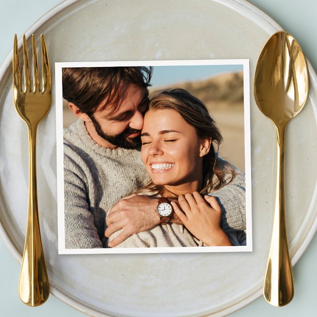 Napkins Photo Upload | Wedding Event Paper Napkin (Upload your favorite couple photo to create romantic napkins for weddings, anniversaries and events)