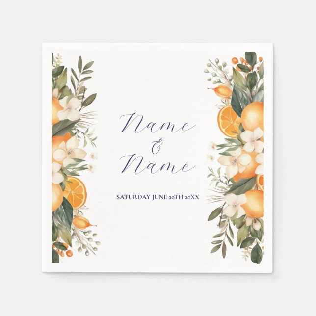 Napkins Wedding Names Oranges Floral Citrus  (Front)