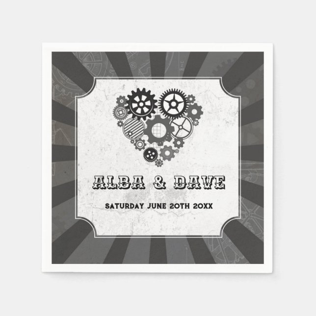 Napkins Wedding Steampunk Wedding Hearts Cogs (Front)