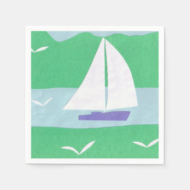 Napkins with a White Sailboat Design (Front)