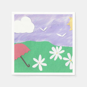 Napkins with an Outdoor Scene of Grass and Daisies
