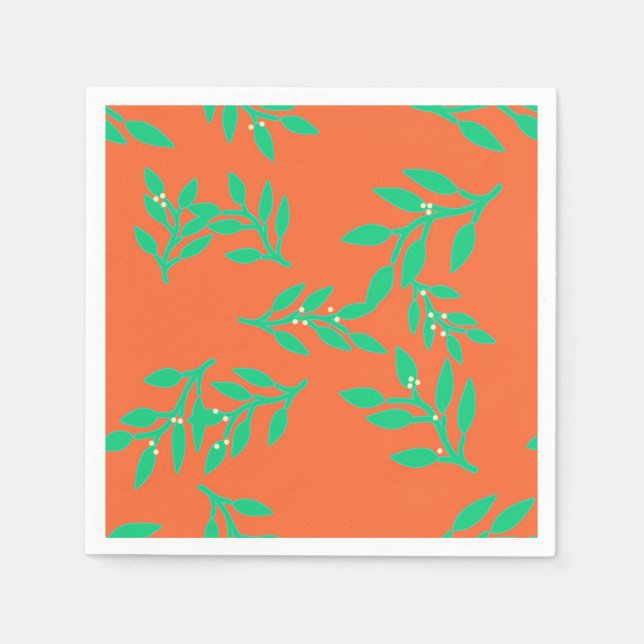 Napkins with Berries and Leaves on Orange (Front)