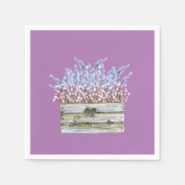 Napkins with Flowers in Faux Wood Container (Front)