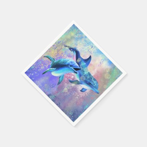 Napkins with Happy Dolphin Couple _ Painting