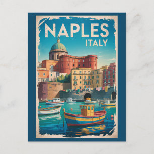 Naples Bay Italy Illustration Travel Art Vintage Postcard