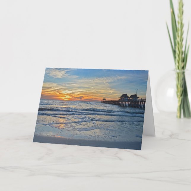 Naples Beach, Florida, Pier at Sunset Card (Front)