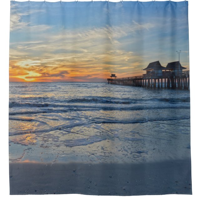 Naples Beach, Florida, Pier at Sunset Shower Curtain (Front)