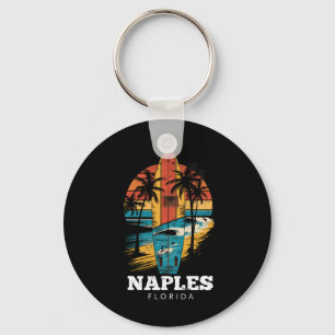 Naples Beach Florida Surfboard Surfing Retro Keychain