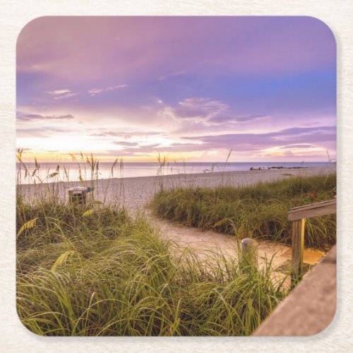 Naples Beach Shore and Calm Ocean  Florida Square Paper Coaster