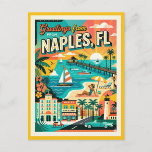 Naples FL Gulf Coast Retro 1960s Whimsical Postcard