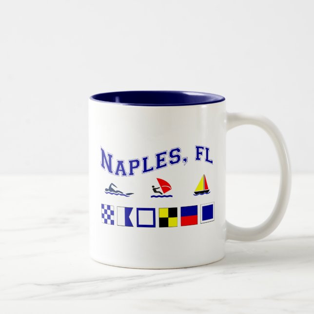 Naples, FL w/ Maritime Flags Two-Tone Coffee Mug (Right)