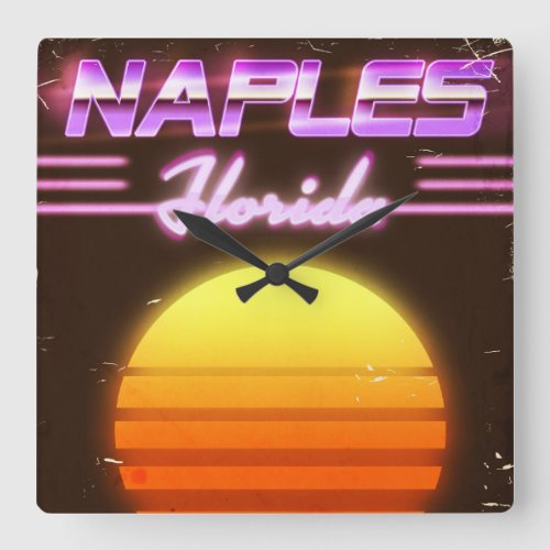 Naples Florida 1980s travel poster Square Wall Clock