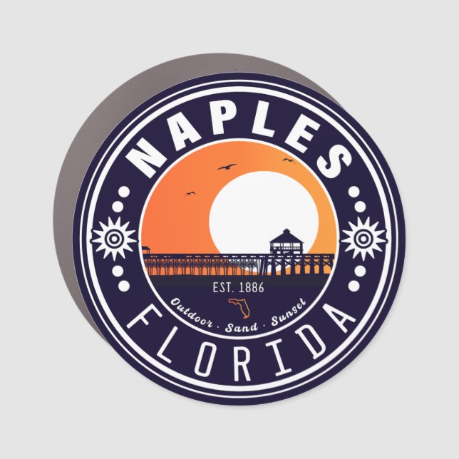 Naples Florida Beach Retro Sunset Pier 80s Car Magnet (Front)