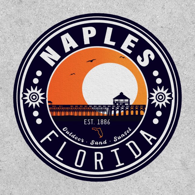 Naples Florida Beach Retro Sunset Pier 80s Patch (Front)