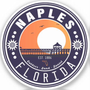 Naples Florida Beach Retro Sunset Pier 80s Sticker