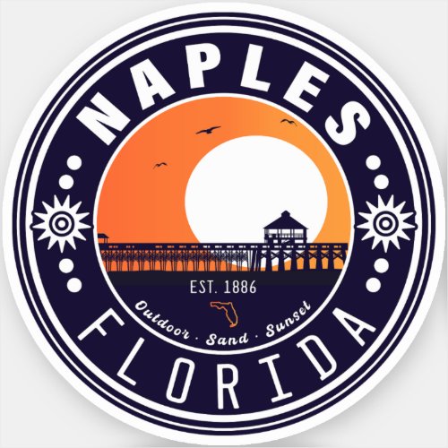 Naples Florida Beach Retro Sunset Pier 80s Sticker