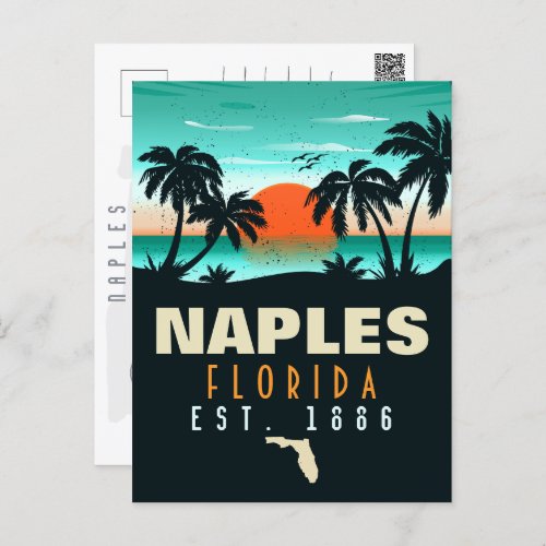 Naples Florida Beach Retro Sunset Souvenirs 60s Postcard