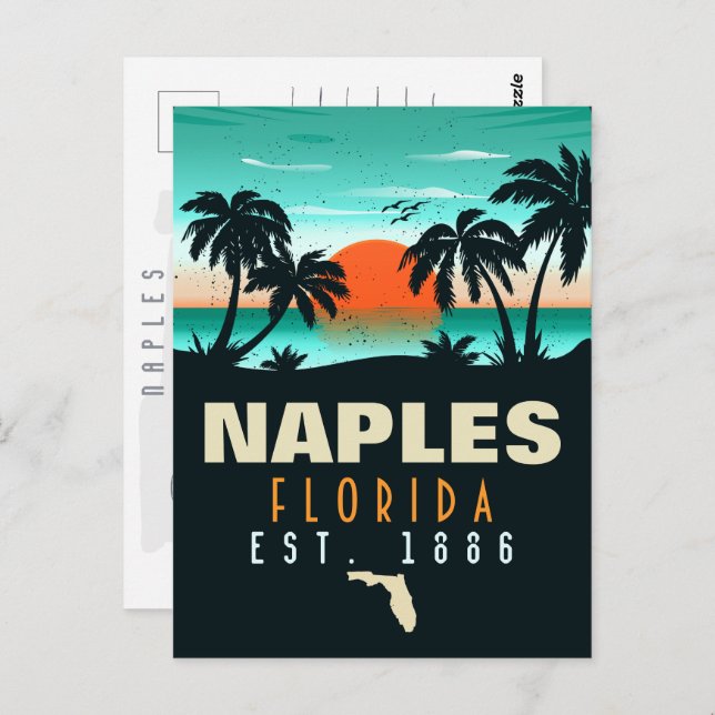 Naples Florida Beach Retro Sunset Souvenirs 60s Postcard (Front/Back)