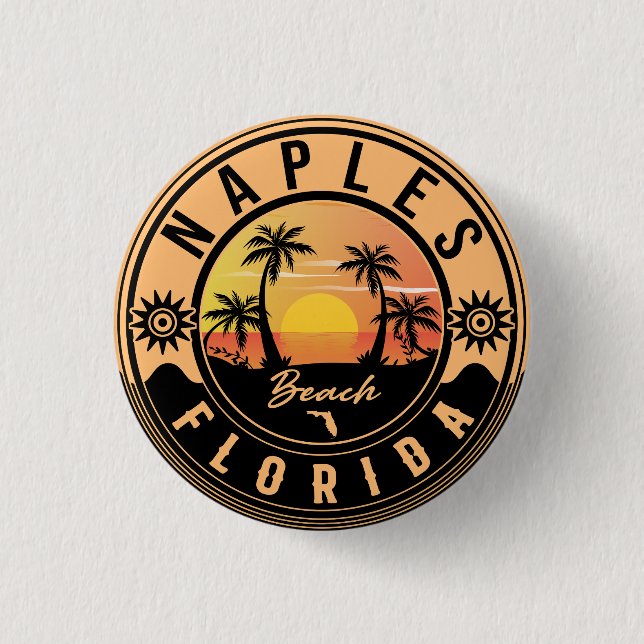 Naples Florida Beach Retro Sunset Souvenirs Button (Front)