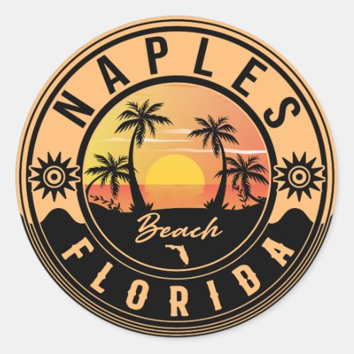 Naples Florida Beach Retro Sunset Souvenirs Classic Round Sticker