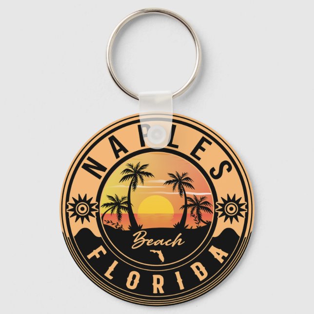 Naples Florida Beach Retro Sunset Souvenirs Keychain (Front)