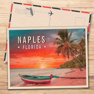 Naples Florida Beach Tropical Palm Tree 1950s Postcard