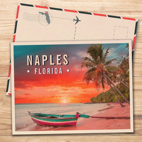 Naples Florida Beach Tropical Palm Tree 1950s Postcard