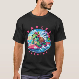 Naples Florida Cute Surfing Girl Sea Turtle  T-Shirt