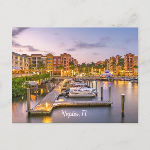 Naples Florida Downtown and Boats at Sunset  Postcard