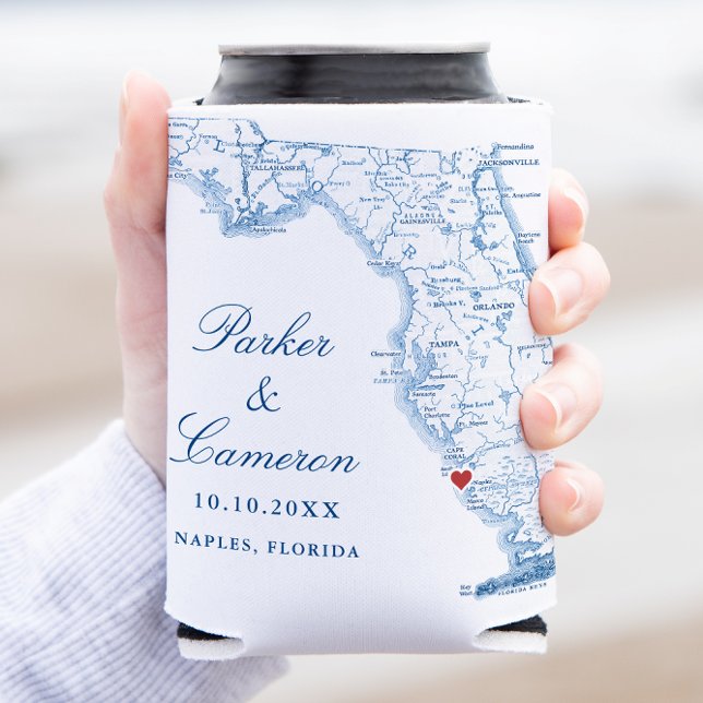 Naples Florida Map Elegant Wedding Favor Can Cooler (Elegant Naples Florida Wedding Coozie from with Map of Florida and heart Coastal Map Designs )