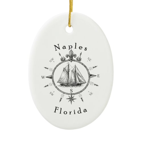 Naples Florida Nautical Sailing Compass Sailboat  Ceramic Ornament